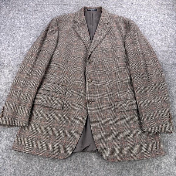 Polo Ralph Lauren Blazer Mens EU 46 Gray Wool Cashmere Made in Italy Glen Plaid - Picture 1 of 13